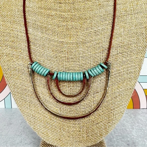 Artisan Made Leather Silver Stone Necklace - Picture 2 of 7